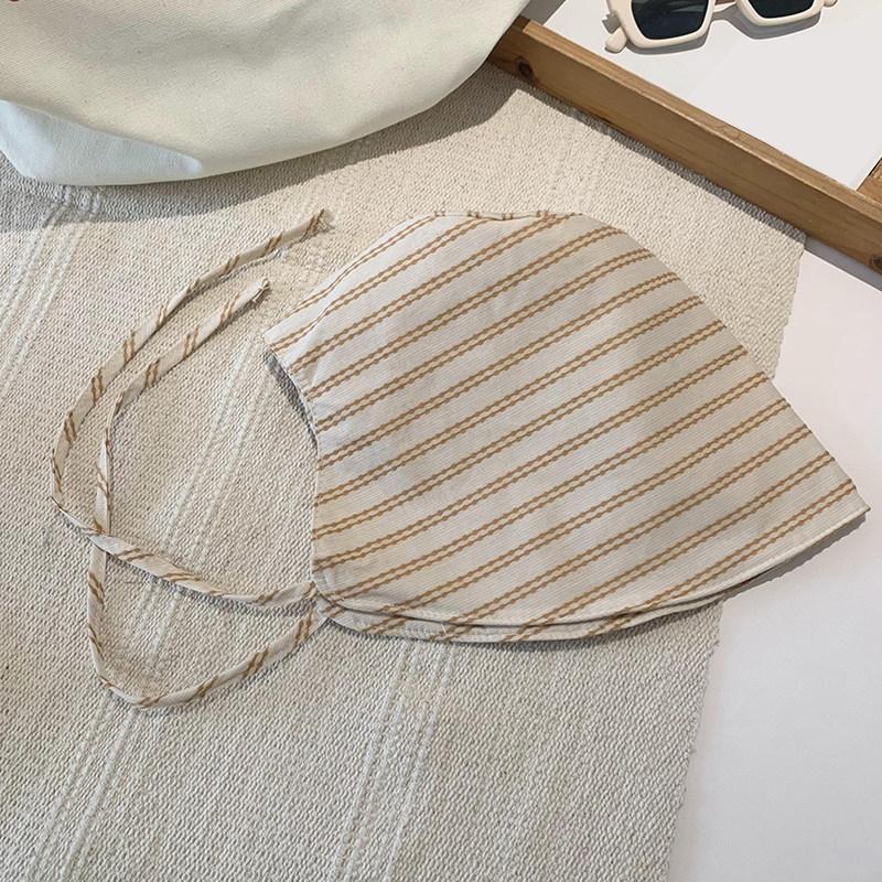 Women'S Wide-Brimmed Foldable Bucket Hat With Drawstring Korean Style Striped Panama Outdoor Hiking Hat Sun Protection Hat