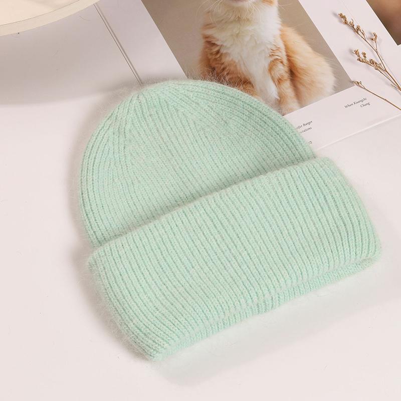 Winter Hats Woman Soft Knit Beanie Warm Rabbit Fur Hat Solid Color Slouchy Cap Casual Outdoor Fashion Solid Adult Cover Head