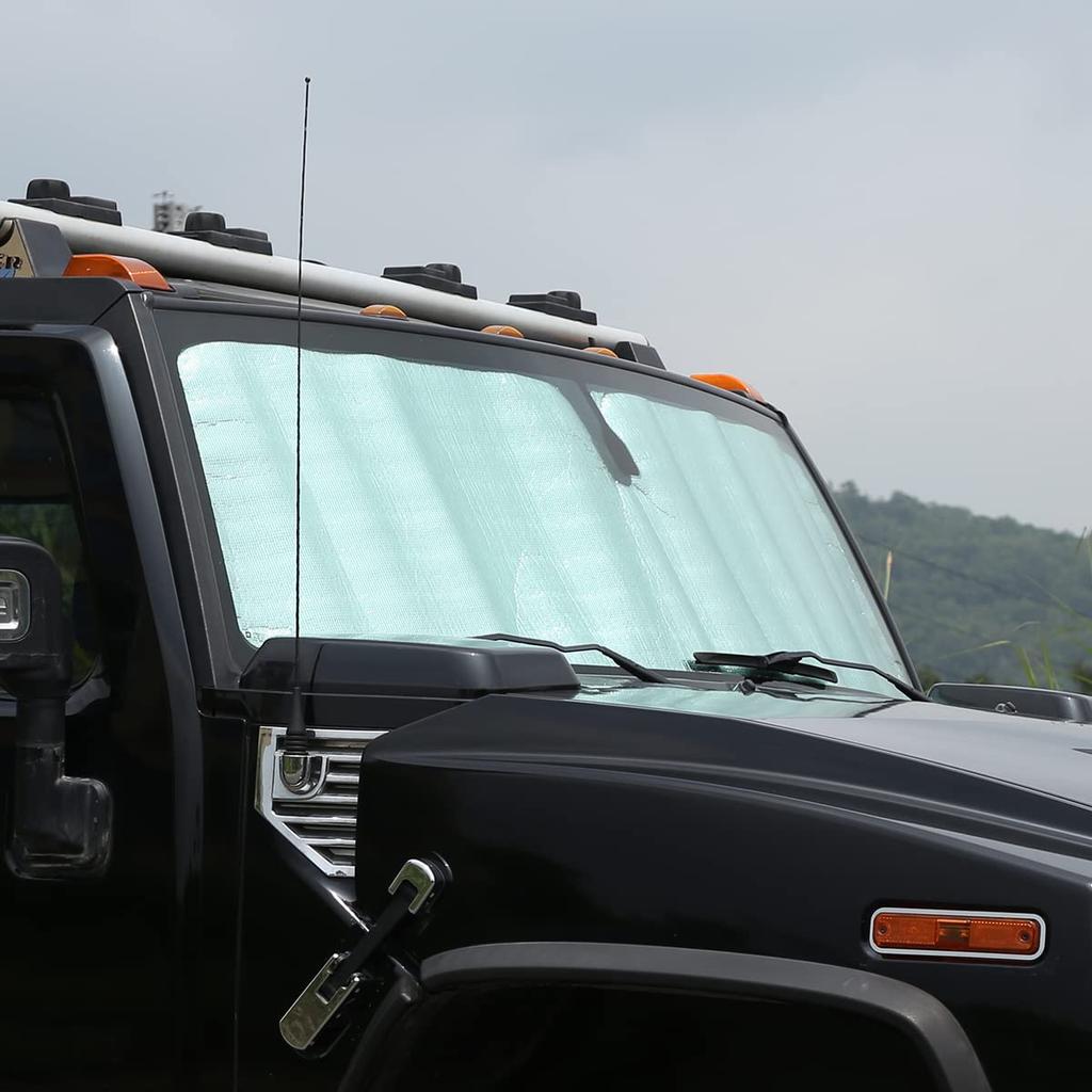 DIYUCAR Windshield Sunshade for Hummer H2 Blackout Front Car Sunshade for Car Sun UV Car Custom Easy Installation with Hummer (2003-2007), Sunshade,
