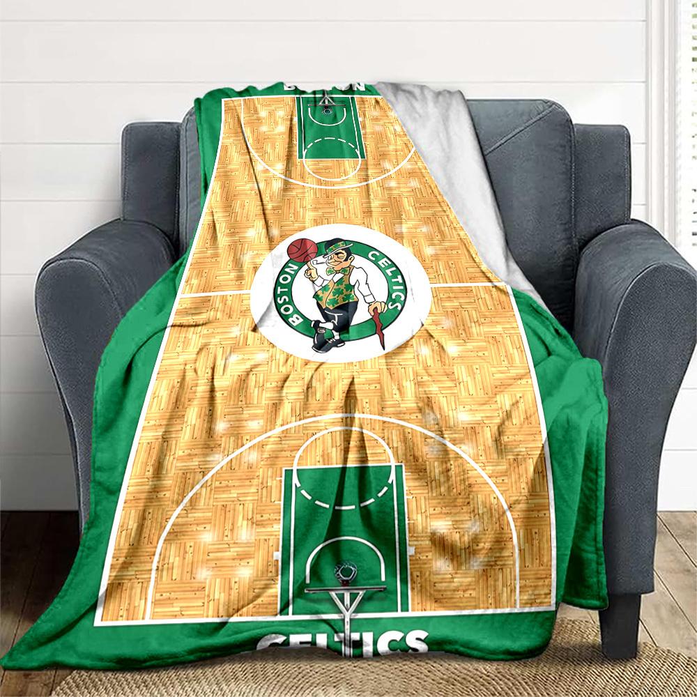 1pc Boston Celtics Basketball Court Flannel Blanket, Soft Skin Friendly with Digital Printing, Various Sizes Available for Family, Friends, Birthday