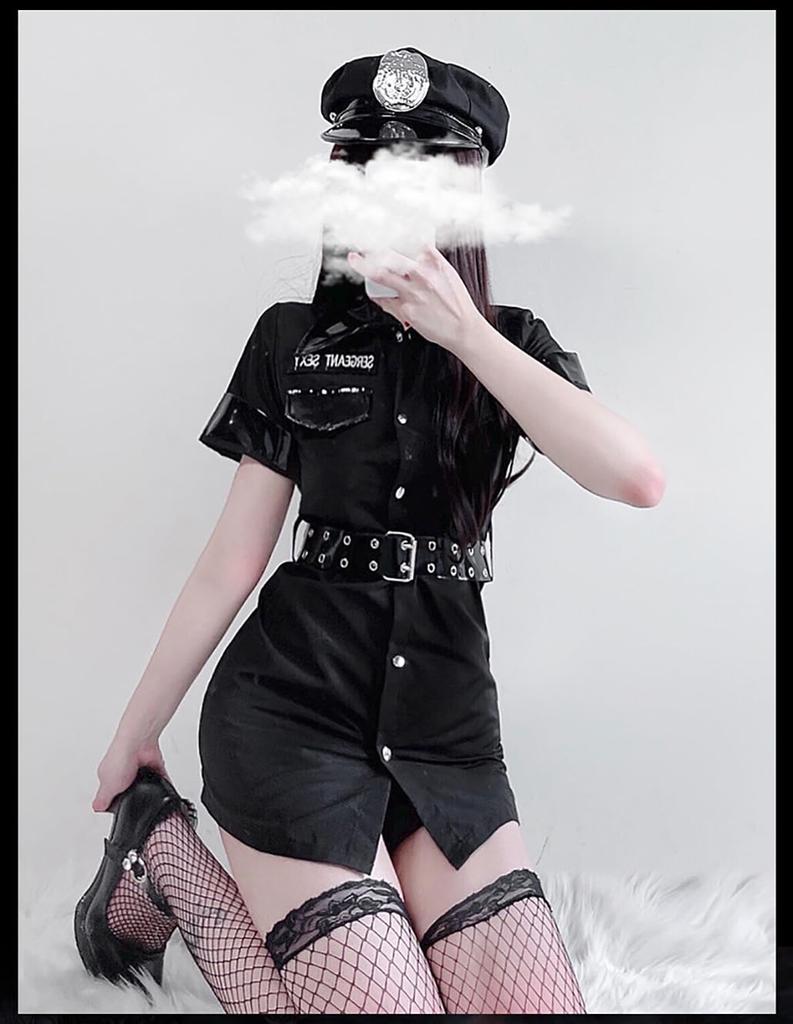 YNBINASI Sexy Police Officer Cosplay Costume for Halloween Set with Cute Perfect for and Cultural Festivals Size Women, Costume, 5-Piece Miniskirt,