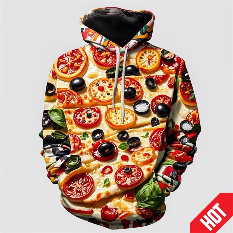 Men's Clothing 3D Printed Funny Food Pizza Hoodie Men's Streetwear Men's Oversized Hoodie Pullover Men's Autumn Hoodie
