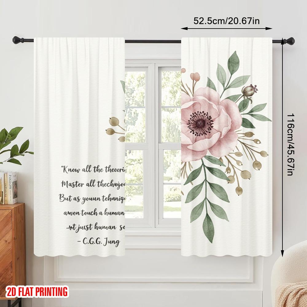 2 Stück 2D Flachdruck Party Fenstervorhänge Floral Zitat Jung Polyester Ohne Strom Festliche Vorhänge Perfekt für Feiertage