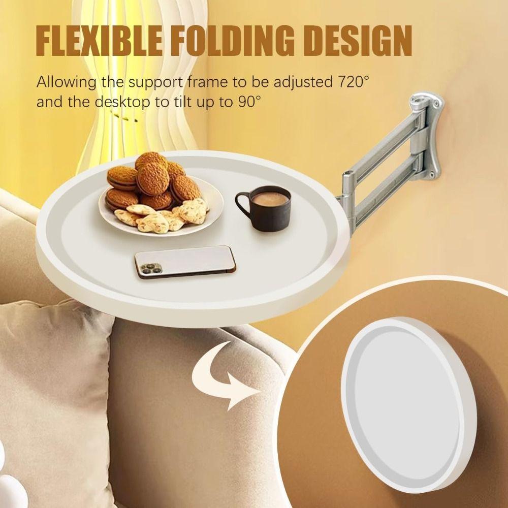 White Collapsible Coffee Desk Wall Mounted Floating Round Tray for Bedroom Living Room