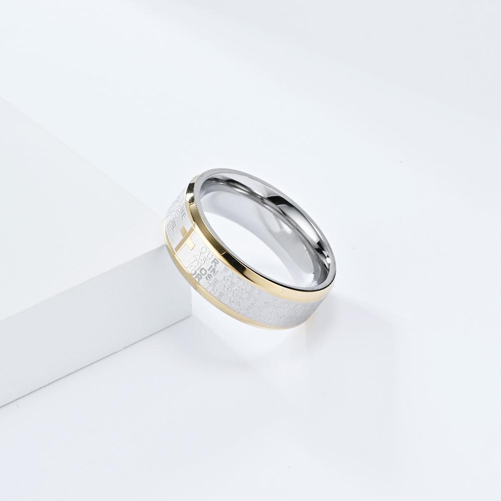 Męska modlitwa wiara biżuteria złoty krzyż pismo święte tytanowy pierścień 8mm szeroki prosty pierścionek dla pary
