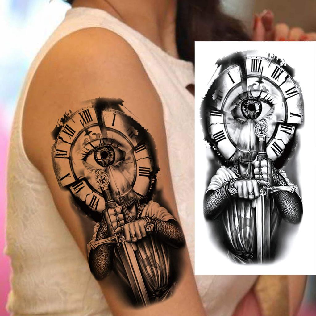 1 Sheet Wolf Lion Tiger Fake Temporary Tattoos For Man Women Adults Skull Black Warrior Tattoo Sticker Animals Sleeve
