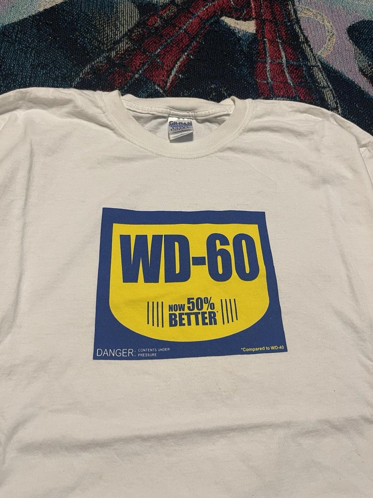 Vintage Y2K WD-40 Parody WD-60 Shirt Men s XL White Yellow Spoof Funny Tool 3XL