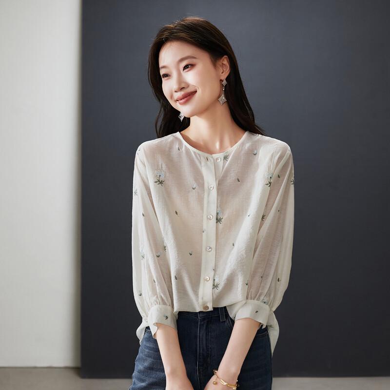 SOFSIL 2026 Spring Embroidered Long Sleeve Round Neck Blouse XL