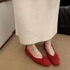 Spring Gentle Commuter Shoes French Flat New Square Head Bow Versatile Fragrant 25 Red Single Shoes Women's Shoes