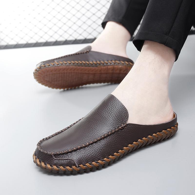 Men's Leather Slippers Slip On Casual Shoes