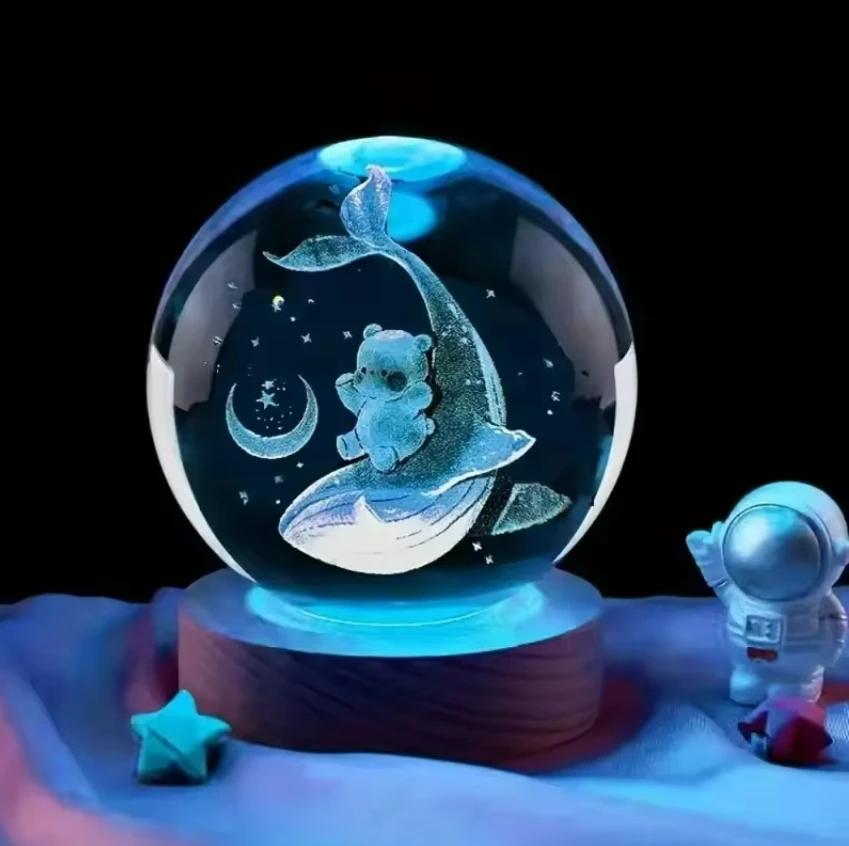 Umgebungslicht Saturn 3D Kugel Lampe Sonnensystem Kristallkugel mit Mehrfarbiger LED Lichtbasis Stimmungslicht Geschenke Geburtstag