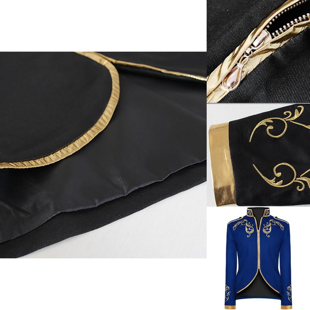 Blazer Lussuoso da Uomo Principe di Palazzo Ricami Dorati Giacca Slim Fit per Divertimento di Halloween