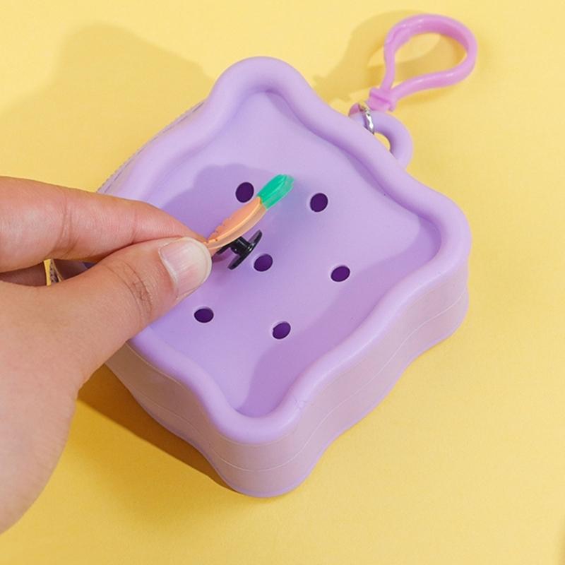 Reusable Silicone Card Holder Cartoon Hole Pattern Compact Wallet  Cartoon Money Bag For Daily Essential Storage