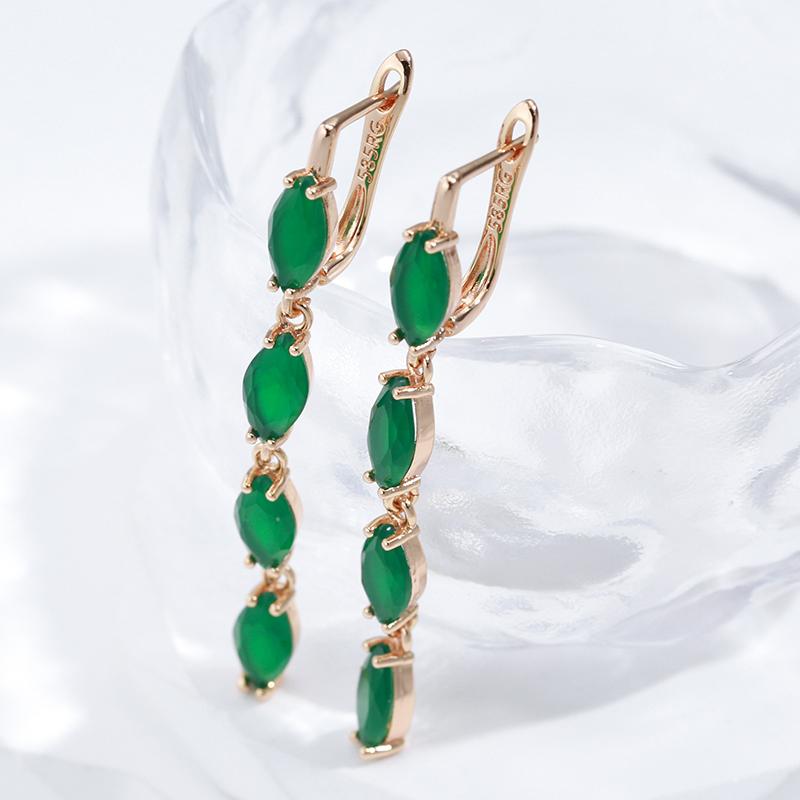 Full Green Natural Zircon Long Women'S Earring  Rose Gold Vintage Bride Wedding Jewelry Luxury Design Best Gift