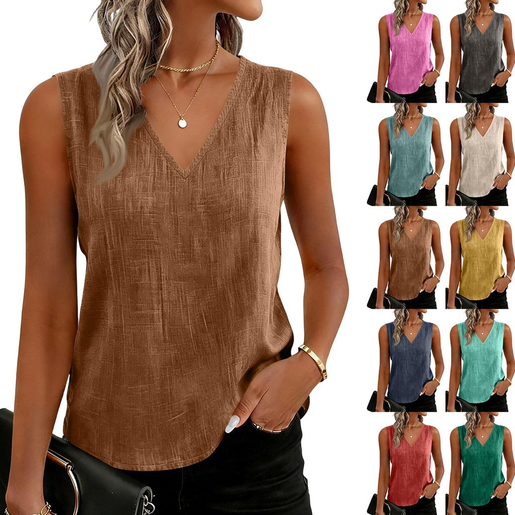 Sleeveless V Neck Tank Top for Women Lightweight Casual Loose Fit Summer Blouse Soft Breathable Fabric
