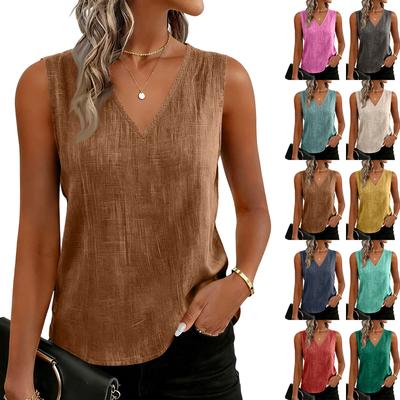 Sleeveless V Neck Tank Top for Women Lightweight Casual Loose Fit Summer Blouse Soft Breathable Fabric