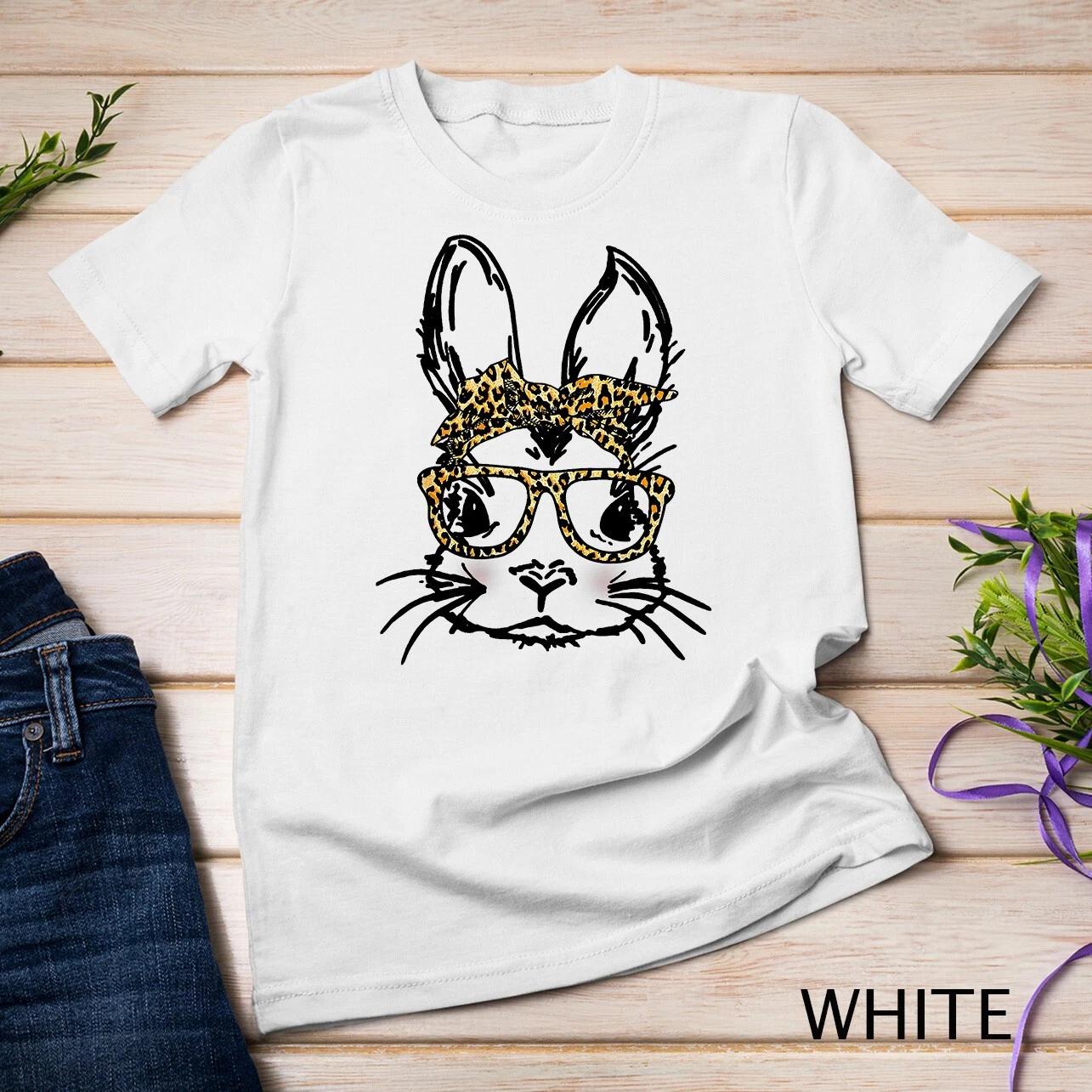 Funny Cute Bunny Wearing Glasses Leopard Easter Day T-Shirt Unisex T-shirt 4XL