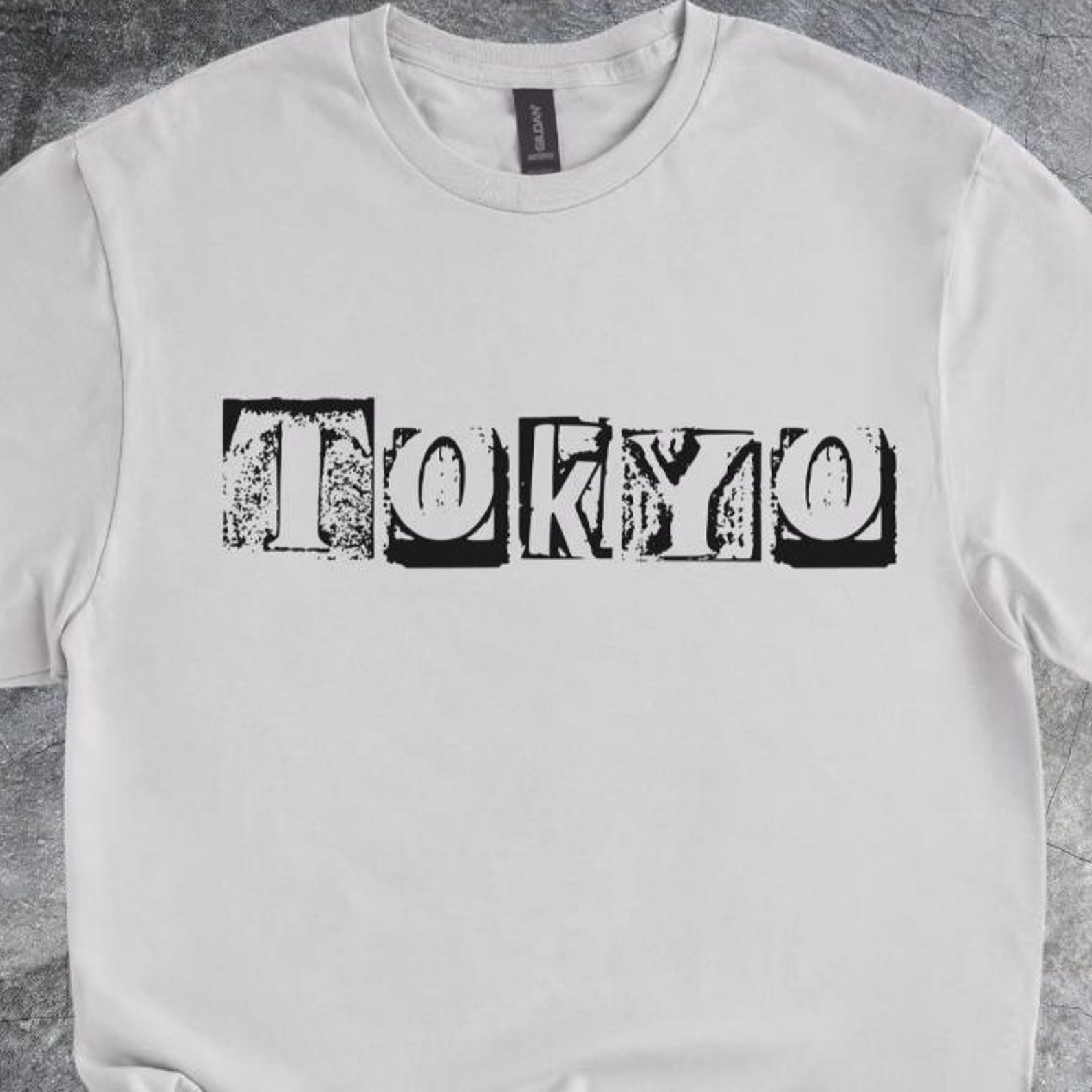 Tokyo Block Letter Shirt Tshirt Distressed Text Graphic Japanese Style Urban Print Gray 120