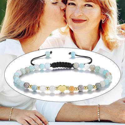 4mm Amazon Stone, Bracelet, Natural Stone, Crystal Bead, Heart-shaped Pendant Bracelet, Women's Jewelry