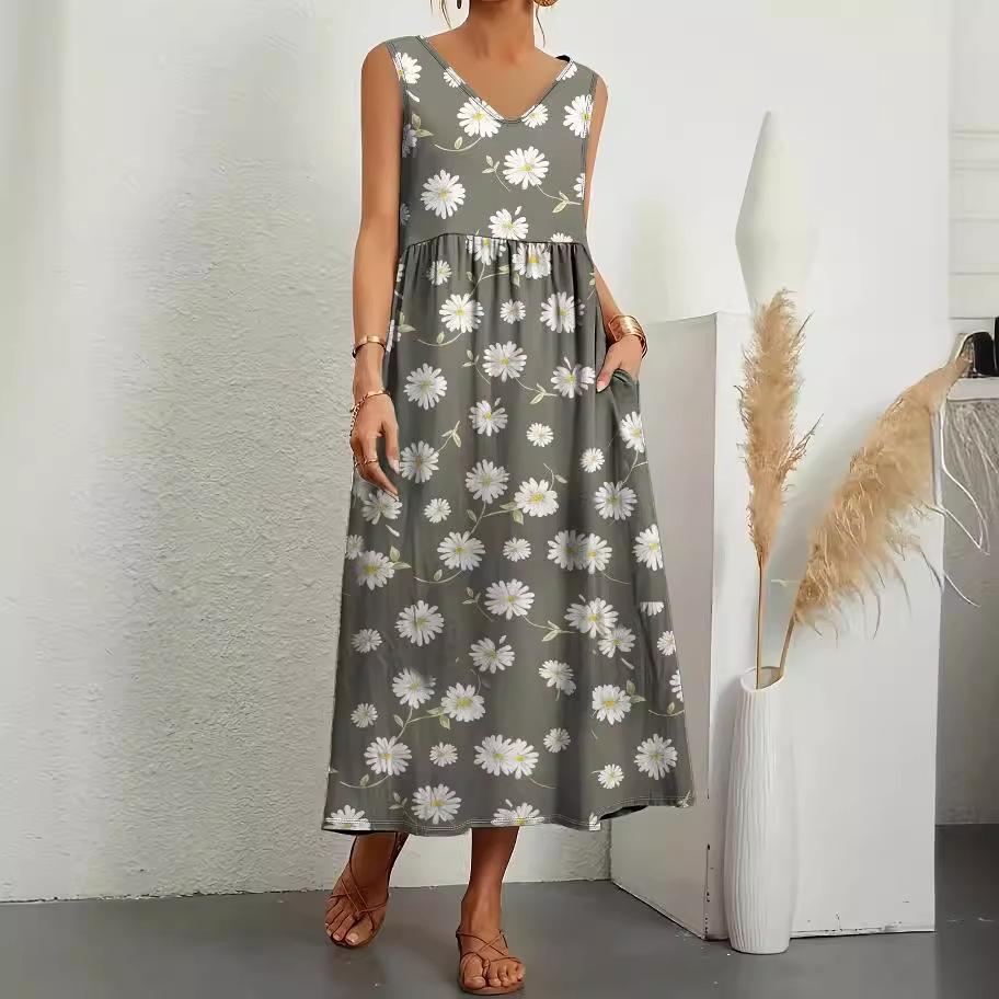 Rochie elegantă de culoare solidă pentru femei, vară, mânecă scurtă, guler O, vintage, Harajuku, buzunar larg, confortabilă, lungă