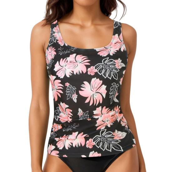 Women Swimsuit Tops U-Neck Sleeveless Striped Print Vest Suspender Chest Pad Beach Style Vest Tops Vacation Party Wear