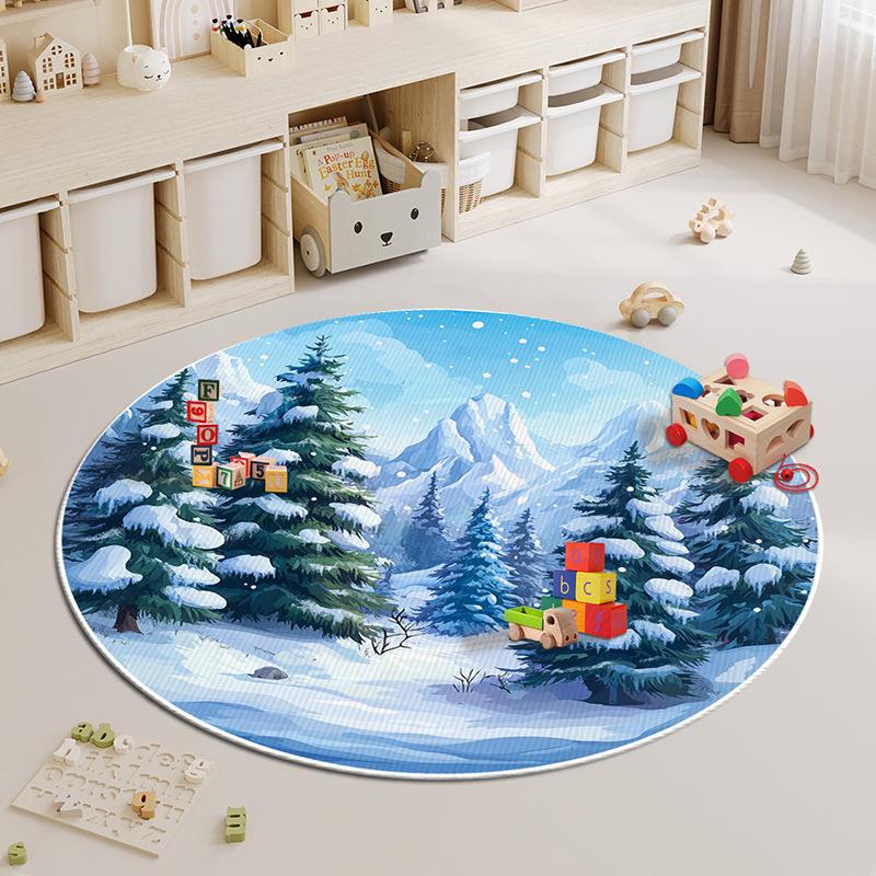 

Мультяшный круглый ковер из искусственного кашемира, утолщенный плюшевый коврик для рождественской атмосферы, детская комната, гостиная, спальня, кровать, коврик 80 * 80CM crystal cashmere