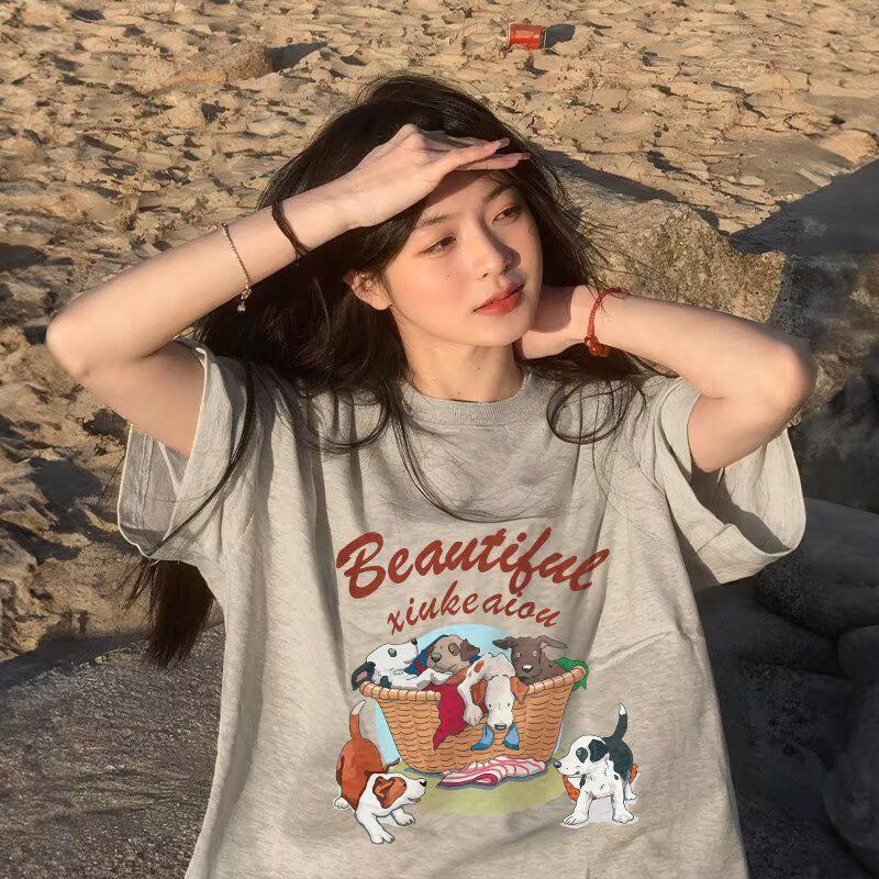 

Футболка с круглым вырезом из чистого хлопка молочного цвета Fufu Gray для женщин - стильный летний дизайн XL темно-серого