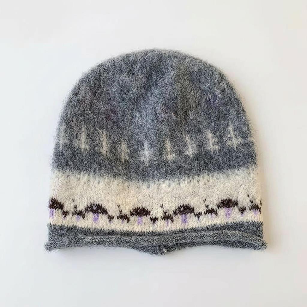 Jacquard Vintage Kniiting Wool Beanies For Women Autumn Winter Ear Protection Warm Cap Fashion Ethnic Anticold Pullover Hats