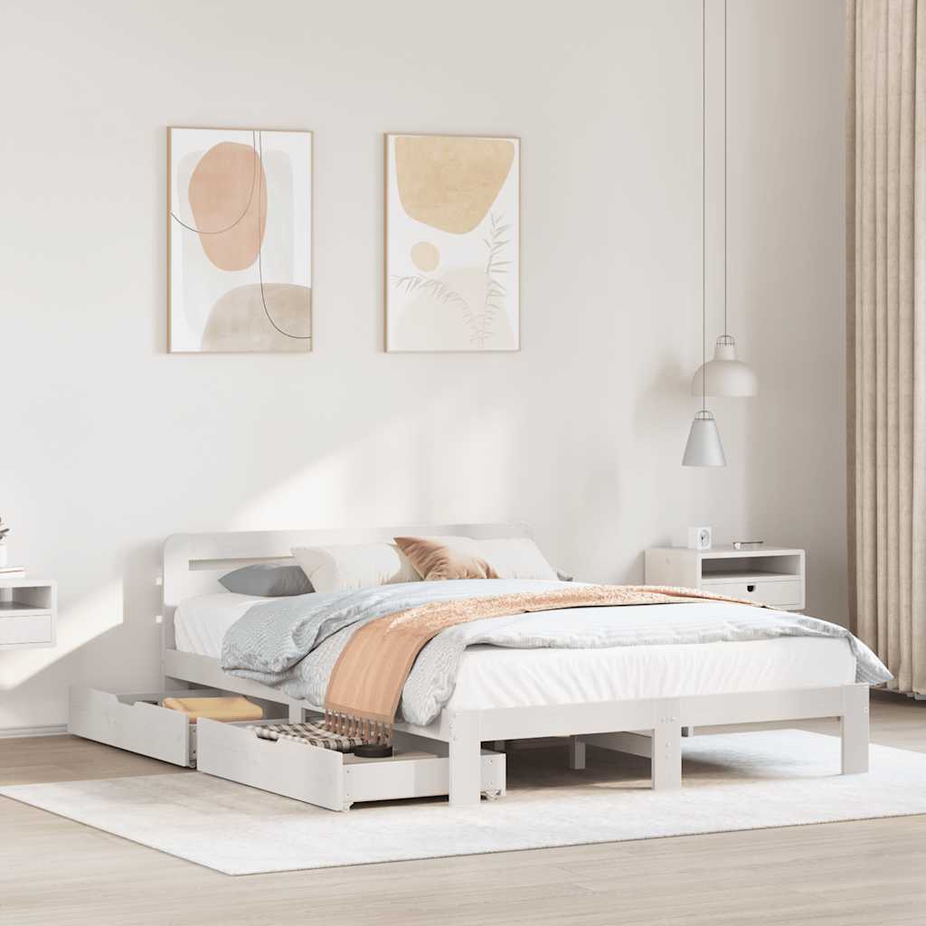 Vidaxl Bed Frame Without Mattress, White, 150X200 Cm, Solid Pine Wood