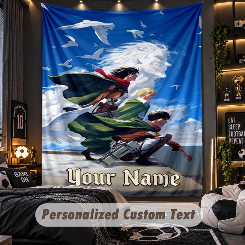 Personalized Wall Tapestry,Attack on Titan Custom Printed Name, Fabric Wall Art For Indoor Room Backdrop