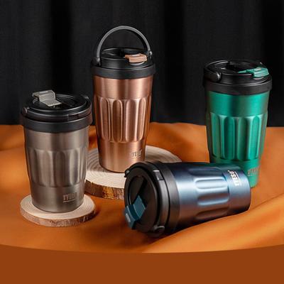 TYESO Retro Style Insulated Coffee Cup Car Stainless Steel Insulated Water Cup with Hidden Handle Office Worker Coffee Mug