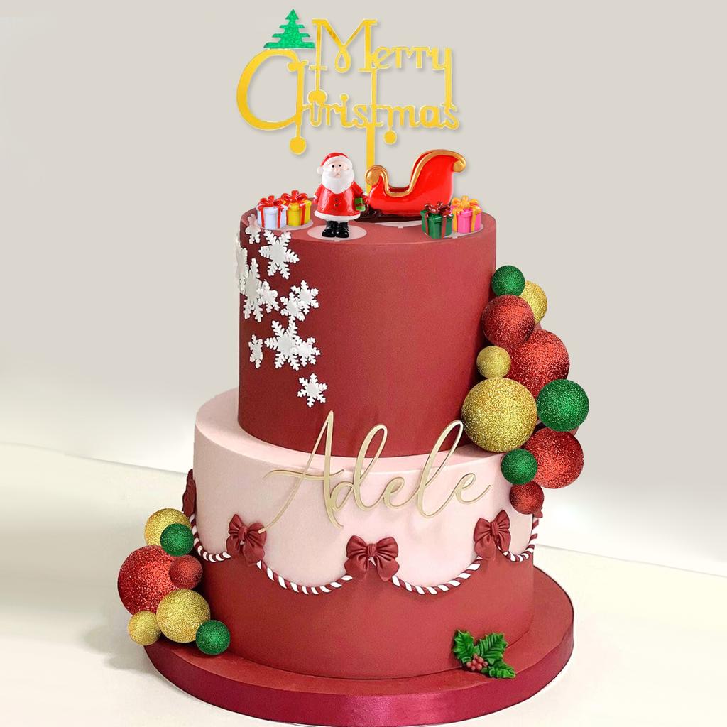 Glitter Christmas Cake Decor Santa Claus Cake Topper Red Green Cake Decor for Christmas Baby Shower Birthday Party Supplies