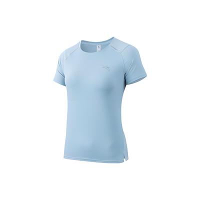 Laufserie Einfarbiges Logo Rundhals Atmungsaktiver Pullover Kurzarm T-Shirt Damen Tops Wolkenblau 162335101-1