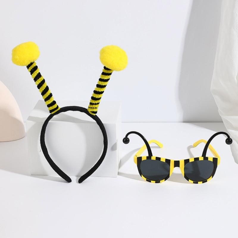 Bumble Bees Costume Kit for Kids Adult Bees Costume Antenna Headband Antenna Glasses for Halloween Cosplay Party Props