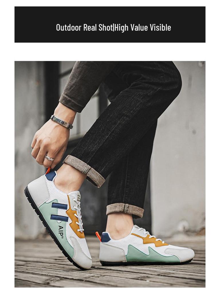 Herren Sommer Atmungsaktive Mesh Weiße Sneaker - Trendig, Vielseitig, Flache Freizeitschuhe