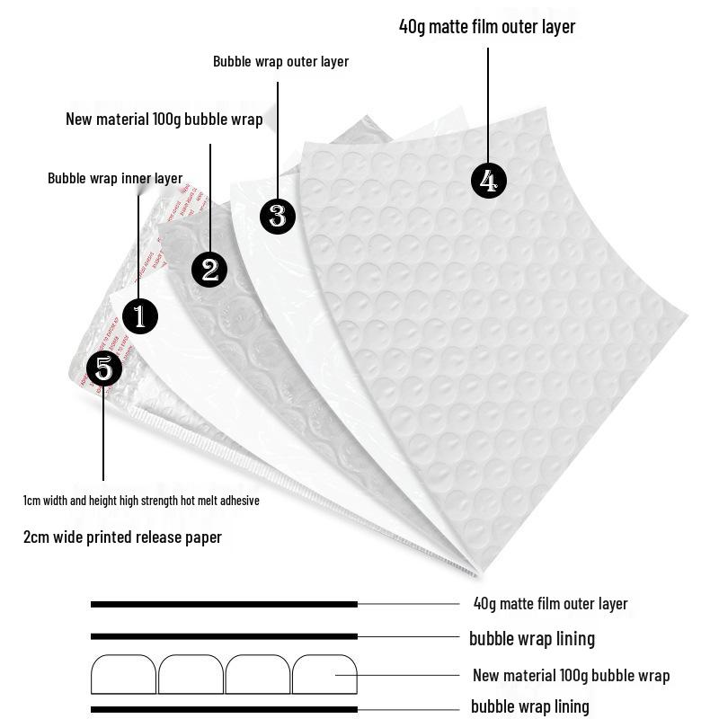 140g Thick Matte Bubble Envelope, White Clothing Packaging, Shockproof Foam Bag