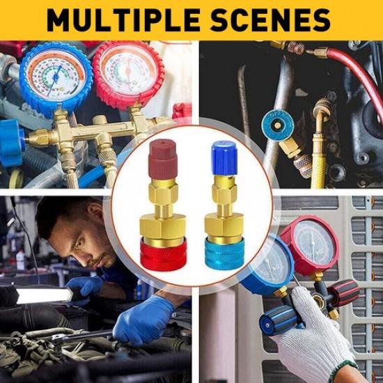 R1234YF Quick Coupler Adapters Connector High/Low Manifold AC Auto Gauge Set 2x