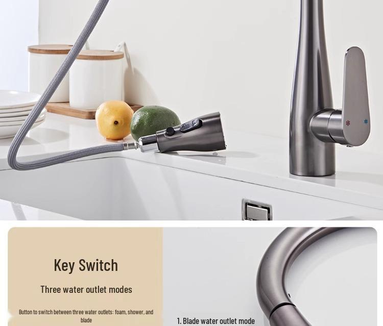 Universal Rotating Kitchen Faucet with Pull-out, Anti-splash, Hot/Cold Function for Sink and Balcony Use