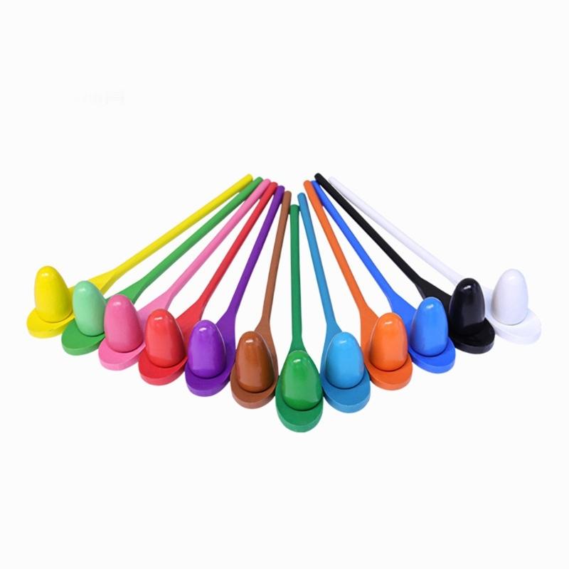 12Pieces Wood Eggs Spoon Race Game Toy for Outdoor Easter Hunting Parties Kids Group Coordination Activity Supply Toy