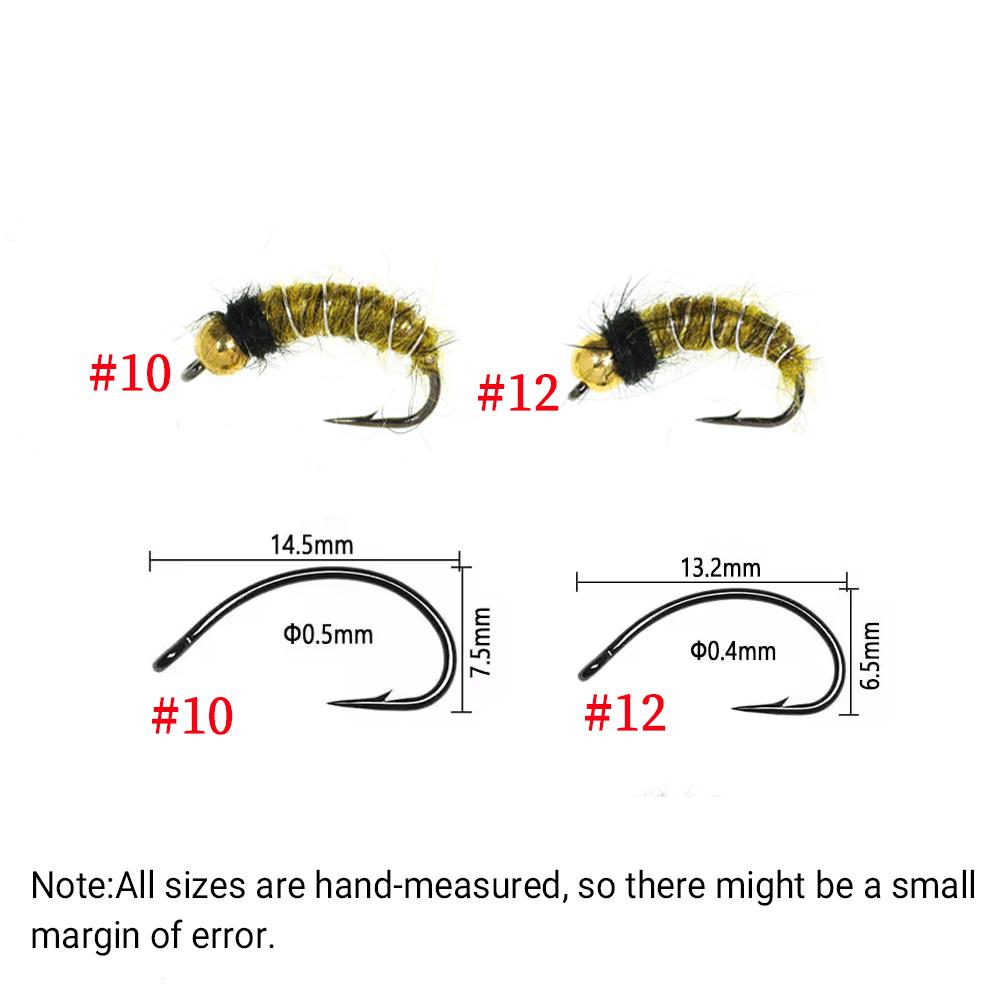 6/8 STÜCKE 2 Größen Perlenkopf Köcherfliegenlarve Nymphe Fliege Realistische Bachflohkrebs Insekt Wurm für Forellen Äschen Angelköder (Widerhakenhaken, Schnell sinkend)