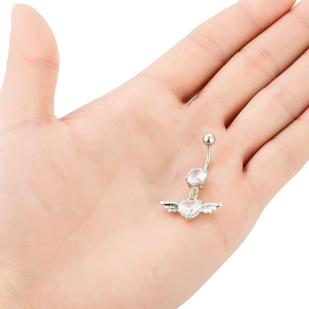 Stainless Steel Angel Belly Button Ring Rhinestone Body Piercing Jewelry Zircon Navel Ring  Women