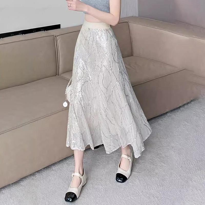 

Женская юбка-сетка Fairy Star Sequins, блестящая эластичная талия, длинная фатиновая юбка А-силуэта One Size белый