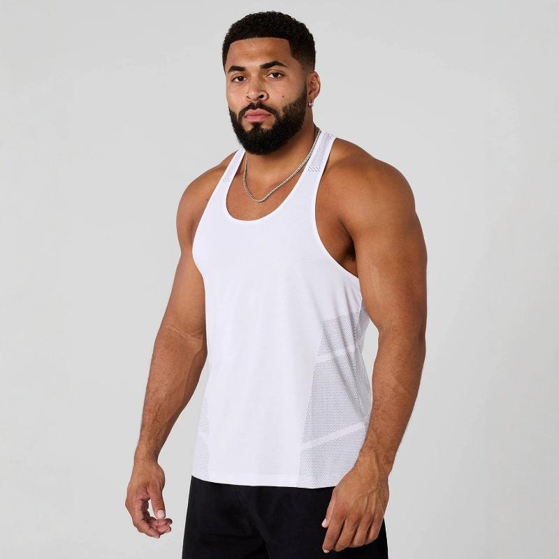 Mens Athletic Mesh Sleeveless Gym Tank Top S белый