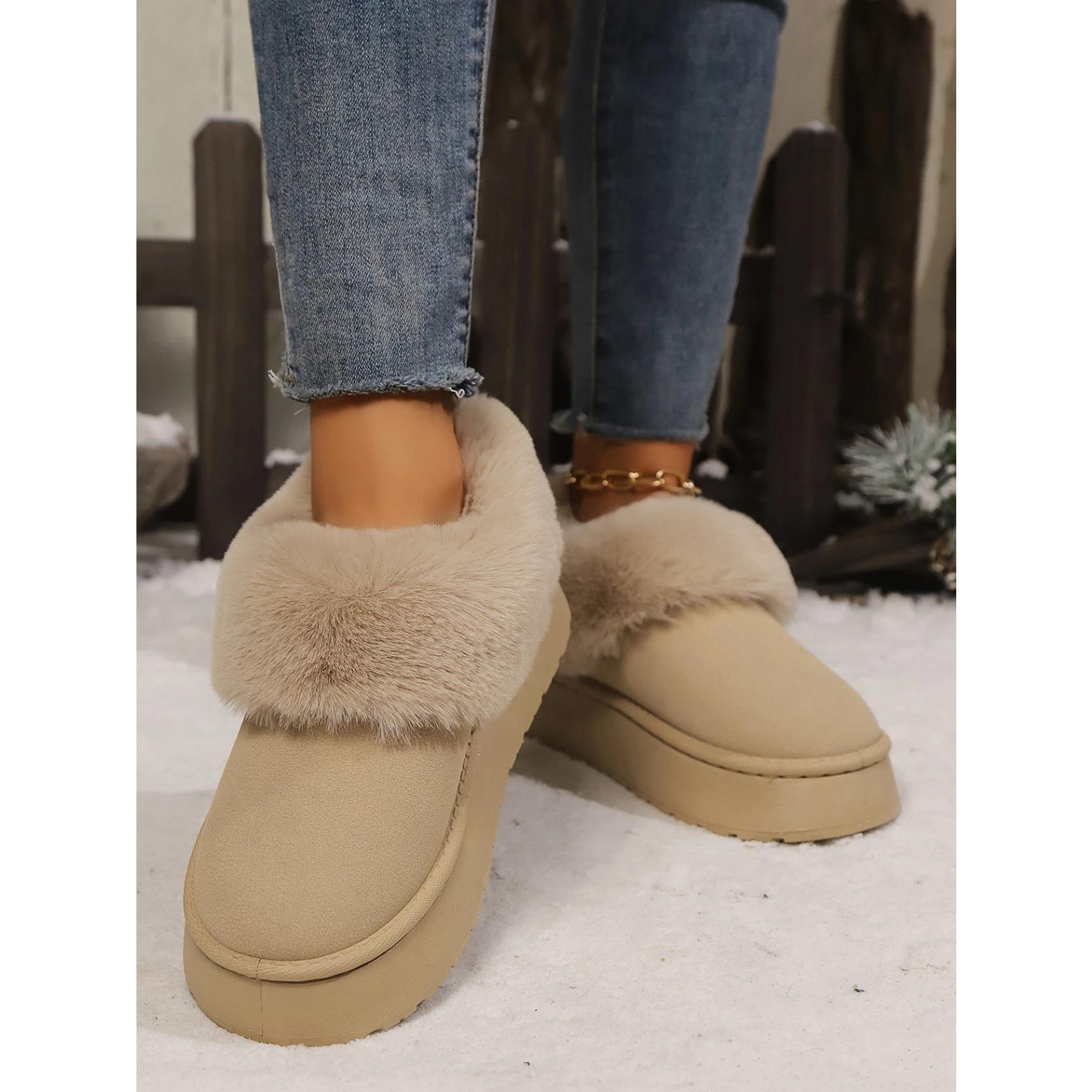 

Новые теплые ботинки, женская зимняя обувь на плоской подошве, короткие зимние ботильоны на плюшевом меху, повседневная обувь, спортивные замшевые мотоциклетные ботинки 36 бежевый