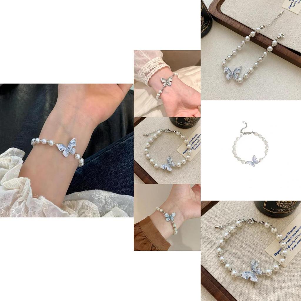 Fashionable Sophisticated Pearl Butterfly Bead Bracelet Handmade Artistic Jewelry