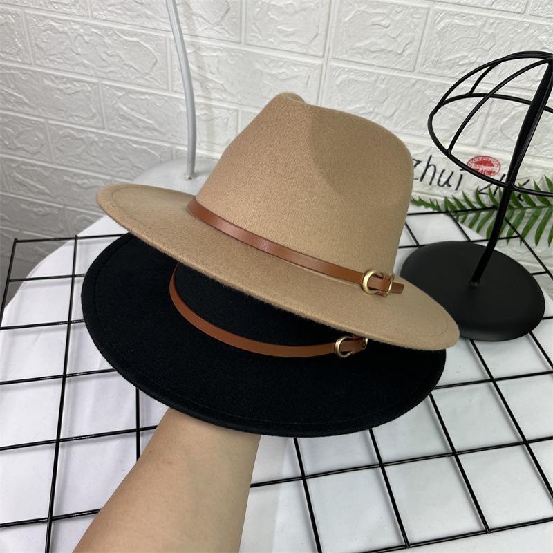 French Top Hat Men's Autumn and Winter Big Edge Hat Back Edge Felt Hat Panama Flat Edge Jazz Hat British Hat Wool Hat
