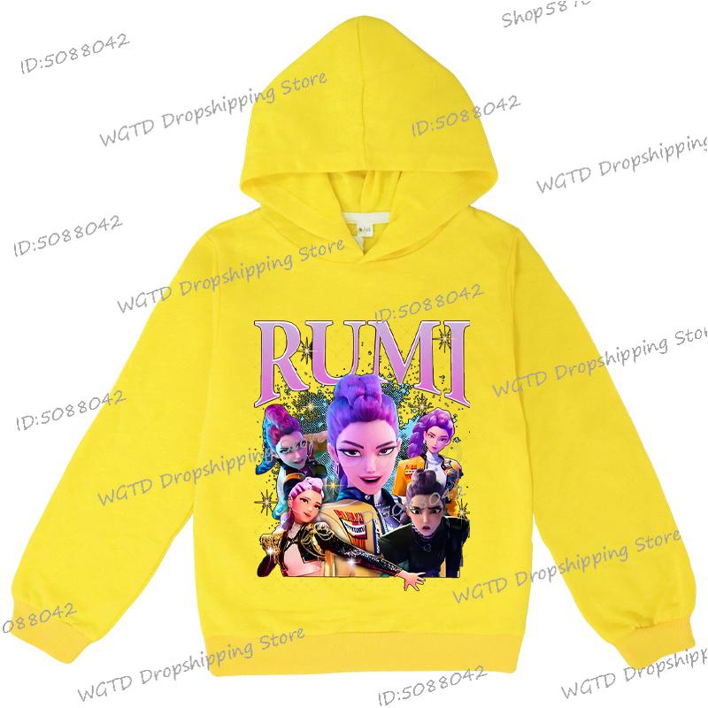 KPop Lovci démonů Rumi Potisk Mikiny pro Dospívající Dívky Chlapce Ležérní Mikina s Kapucí a Dlouhým Rukávem Hip Hop Korejská Anime Mikina Y2K Dětská Mikina