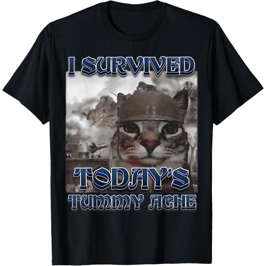 RUJUNMAN I Survived Todays Tummy Ache Meme Tummy Ache Survivor IBS T-Shirt S чёрный