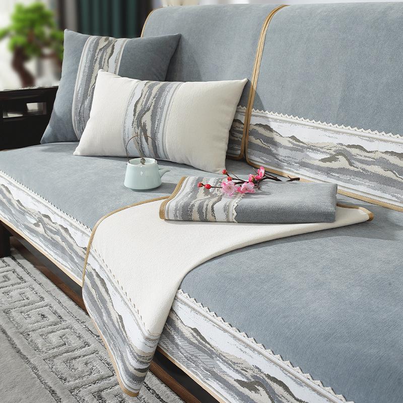 Neues chinesisches Sofakissen Mahagoni Massivholz Leichter Luxus Hoher Sinn Rutschfest Universell für alle Jahreszeiten Neue Bezug Handtuchbezug Stoff