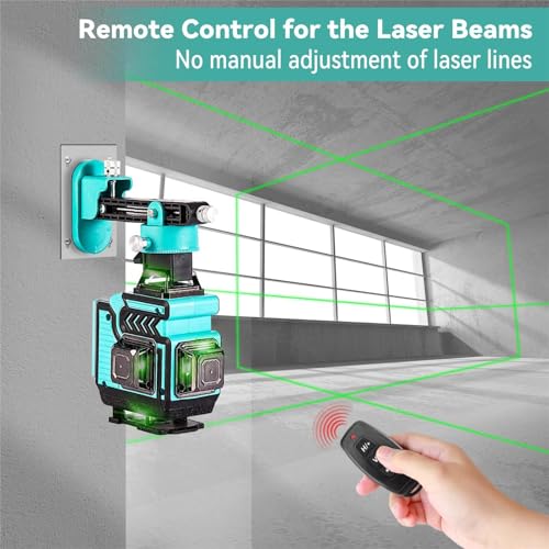 Renkissy 4x360° Laser Level, 16-Line Green Laser, Automatic Leveling, High-Brightness Laser Level with Remote Control, Bluetooth Connectivity (2 Batte